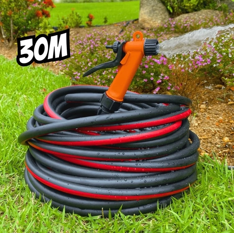 Mangueira De Jardim 30m Preta Reforçada Trançada Não Dobra Mangueira De Jardim 30m Preta Reforçada Trançada Não Dobra