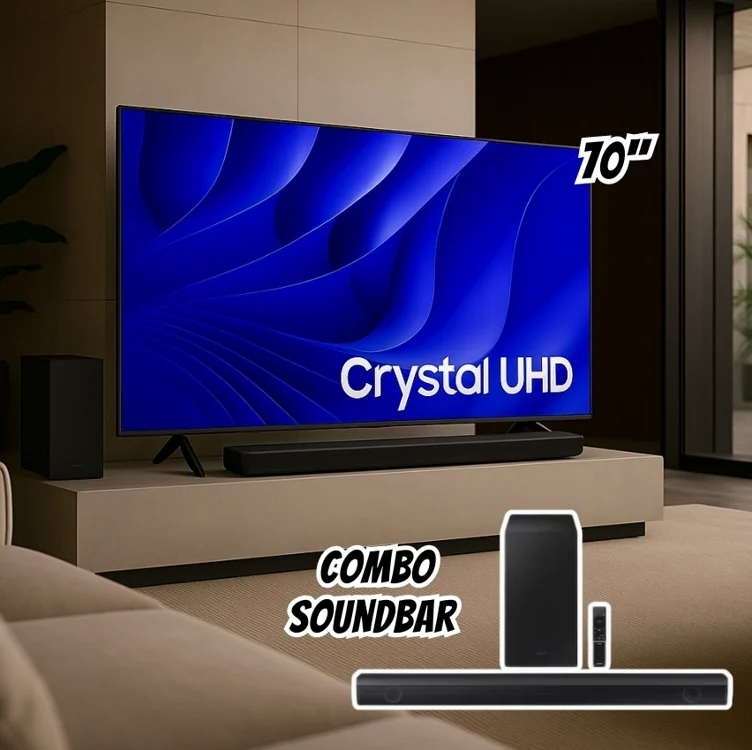 Smart TV 70" Crystal UHD 4K 70DU8000 2024 + Soundbar HW-B550 - Samsung Smart TV 70" Crystal UHD 4K 70DU8000 2024 + Soundbar HW-B550 - Samsung