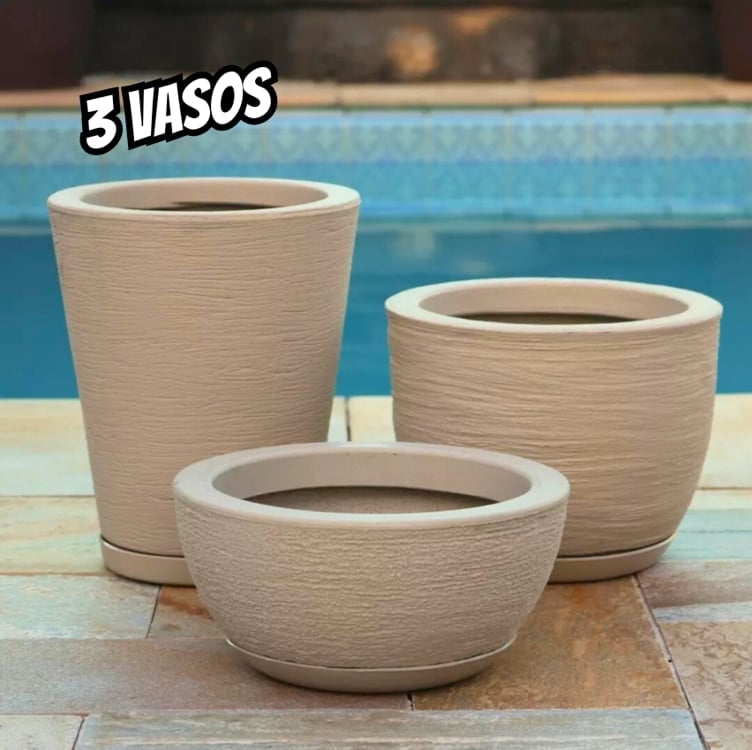 Kit 3 Vasos Polietileno Para Plantas Decorativo Cone Bacia Kit 3 Vasos Polietileno Para Plantas Decorativo Cone Bacia