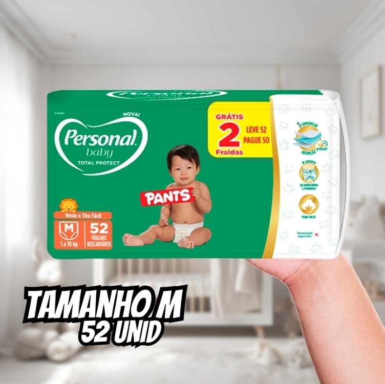 Personal Fralda Baby Total Protect Pants Média, 52 Unidades Personal Fralda Baby Total Protect Pants Média, 52 Unidades
