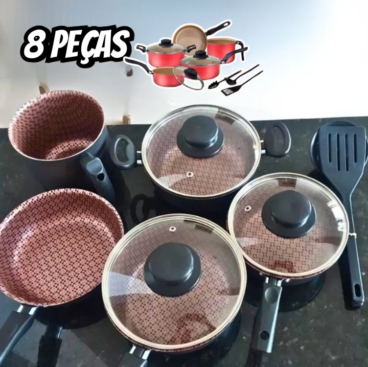 Conjunto De Panelas Antiaderente 8 Peças Teflon Várias Cores Conjunto De Panelas Antiaderente 8 Peças Teflon Várias Cores