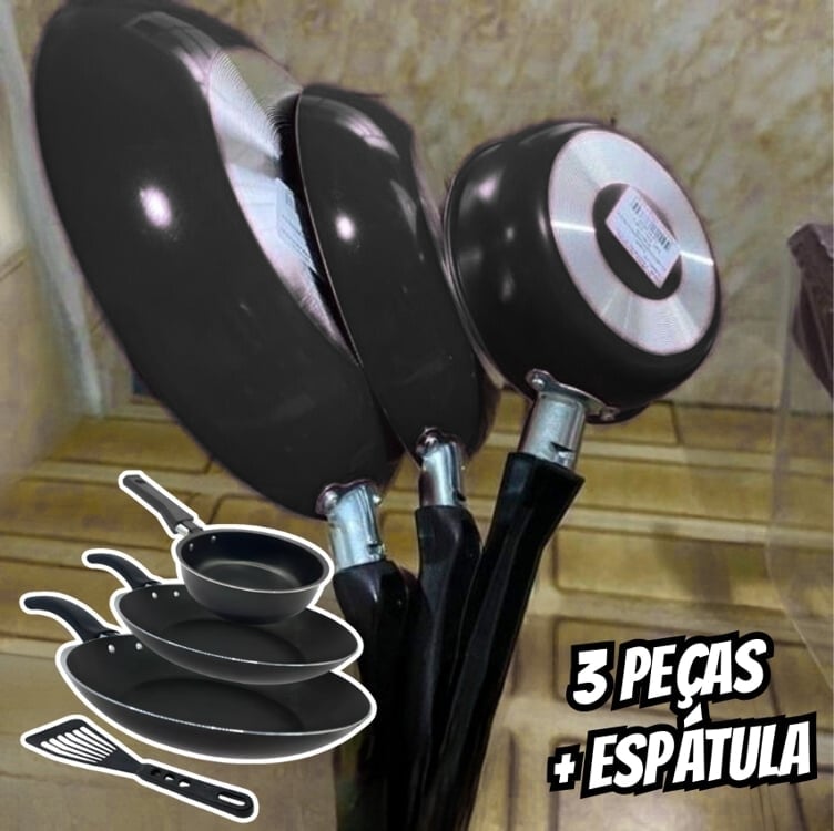 Conjunto De Frigideira 3 Pçs Antiaderente Techflon Nacional Cor Preto Conjunto De Frigideira 3 Pçs Antiaderente Techflon Nacional Cor Preto