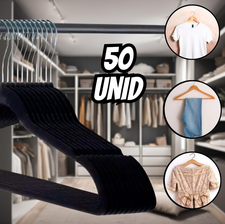 Kit 50 Cabide De Veludo Adulto Ultra Fino Antideslizante - KONTUZ Kit 50 Cabide De Veludo Adulto Ultra Fino Antideslizante - KONTUZ