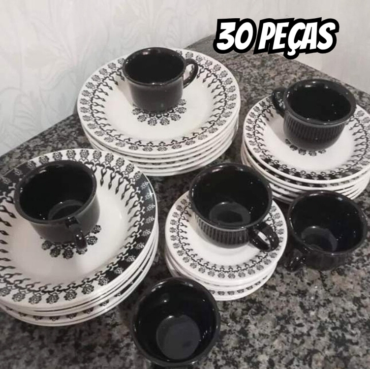Aparelho De Jantar 30 Peças Folk Oxford Cor Preto Aparelho De Jantar 30 Peças Folk Oxford Cor Preto