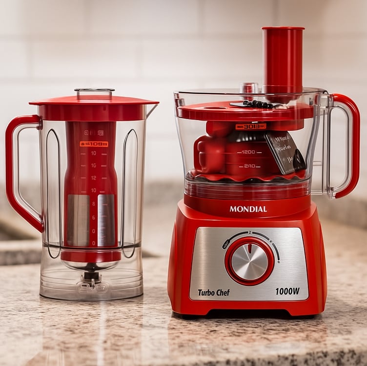 Multiprocessador Turbo Chef 5 em 1, Mondial, Vermelho, 1000W, 110V - MPN-01-R Multiprocessador Turbo Chef 5 em 1, Mondial, Vermelho, 1000W, 110V - MPN-01-R