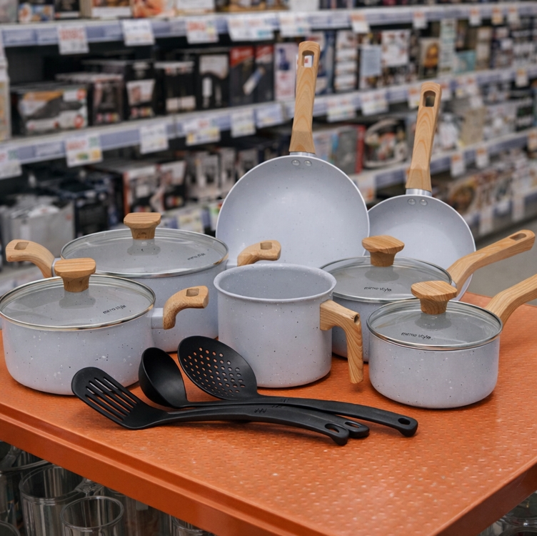 Conjunto Jogo De Panelas Ceramica Antiaderente Fogão Indução Mimo Style Grafito Cinza Claro