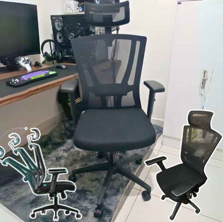 Cadeira Ergonômica ErgoMesh, Giratória, para Escritório e Home Office, com Encosto Reclinável com trava, Apoio de Cabeça, Apoio Lombar, Preto Cadeira Ergonômica ErgoMesh, Giratória, para Escritório e Home Office, com Encosto Reclinável com trava, Apoio de Cabeça, Apoio Lombar, Preto