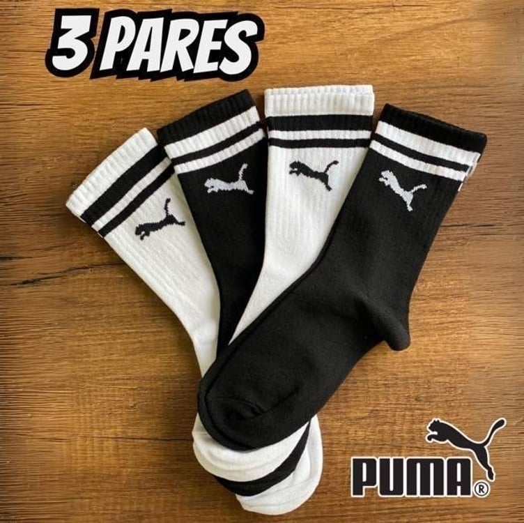 Kit 3 Pares Meias Puma Cano Alto Masculina Adulto Original Kit 3 Pares Meias Puma Cano Alto Masculina Adulto Original