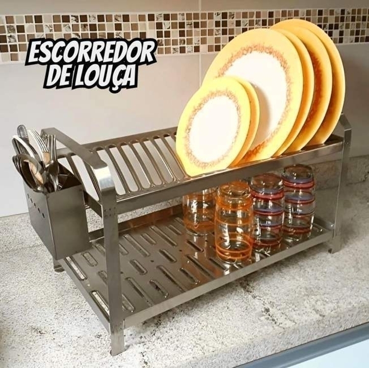 Escorredor De Louça 20 Pratos Com Porta Talher Mak-inox Cor Inox Escorredor De Louça 20 Pratos Com Porta Talher Mak-inox Cor Inox