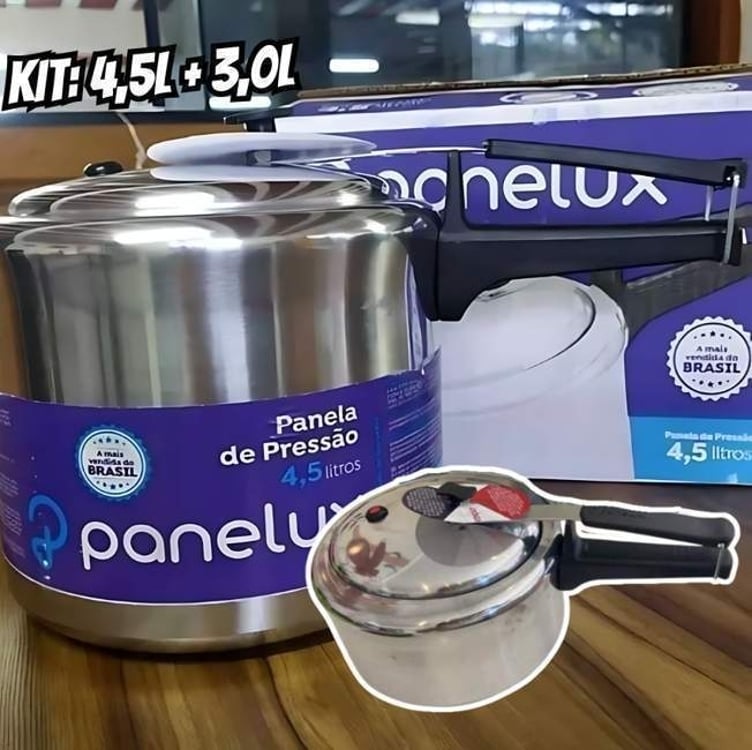 Kit 2 Panelas De Pressão 3,0 E 4,5 Lt Polida Classic Panelux Kit 2 Panelas De Pressão 3,0 E 4,5 Lt Polida Classic Panelux
