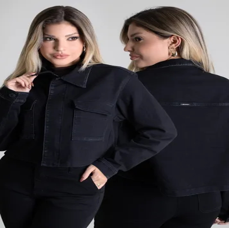 Jaqueta Jeans Feminina 279489 Cropped Fecho Em Zíper Sawary Jaqueta Jeans Feminina 279489 Cropped Fecho Em Zíper Sawary
