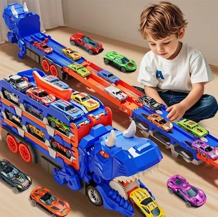 Caminhão Dinossauro Transporte 6 Carrinhos Maleta Caminhão Dinossauro Transporte 6 Carrinhos Maleta