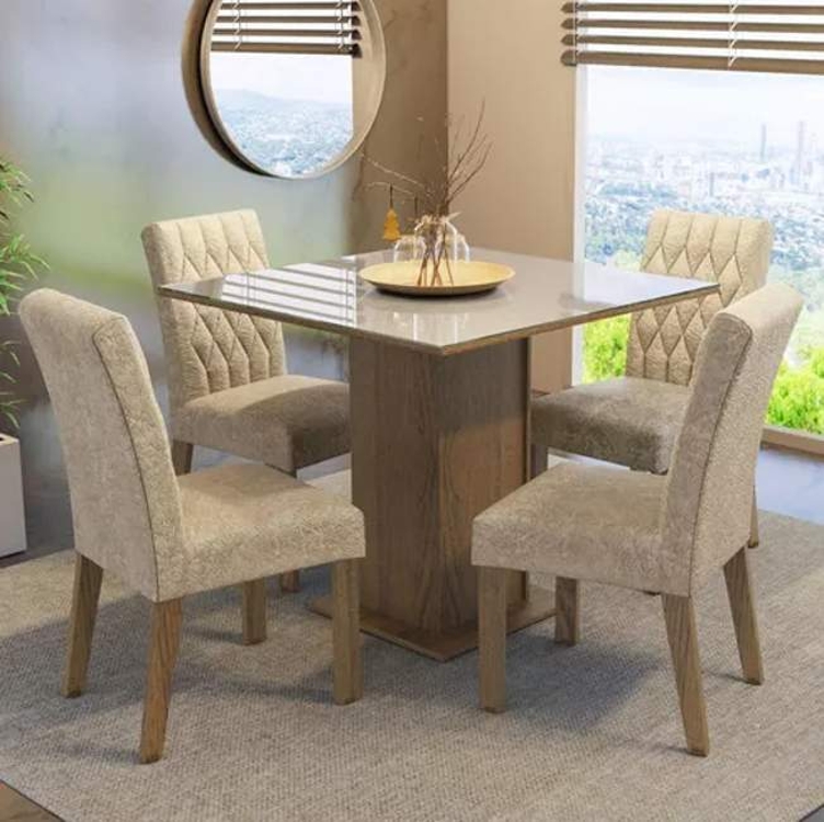 Sala Jantar Estofada Mesa Tampo Vidro 4 Cadeiras Madesa Anaju Rci Cor Rustic/crema/imperial Mdja0401387gsim Sala Jantar Estofada Mesa Tampo Vidro 4 Cadeiras Madesa Anaju Rci Cor Rustic/crema/imperial Mdja0401387gsim