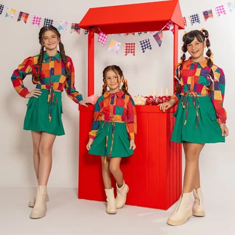Conjunto Infantil Menina Festa Junina Camisa Xadrez Moda Conjunto Infantil Menina Festa Junina Camisa Xadrez Moda
