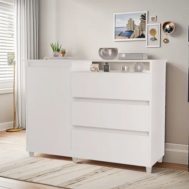 Cômoda Quarto 3 Gavetas 1 Porta Branco Sky Cômoda Quarto 3 Gavetas 1 Porta Branco Sky