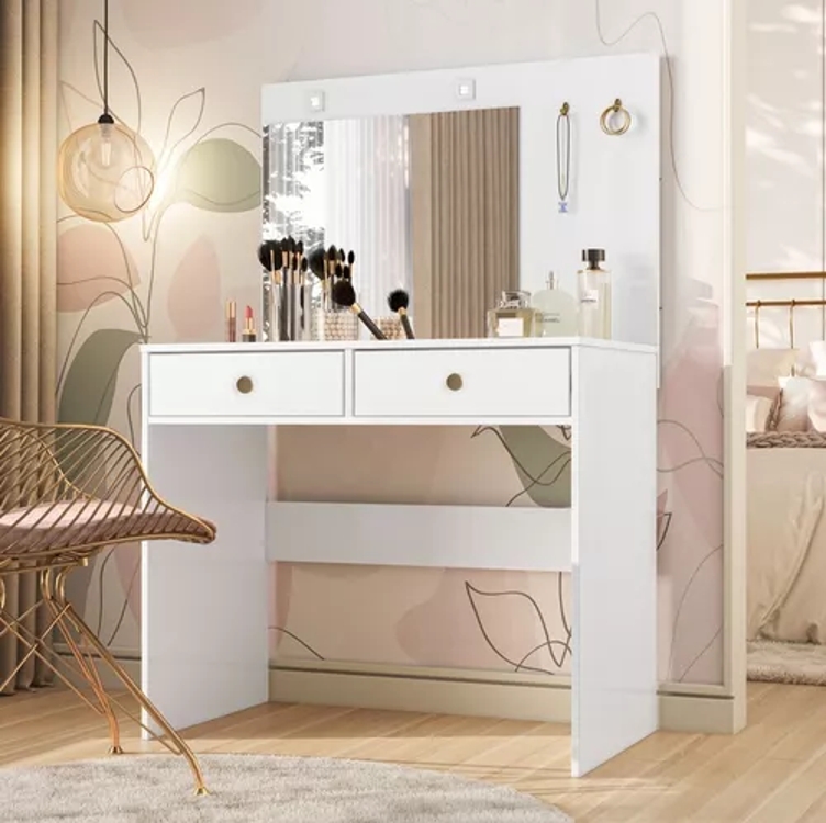Penteadeira Ideal Mesa Para Salão De Maquiagem E Quarto Com Espelho Led E 2 Gavetas Organizadoras Cor Branco Penteadeira Ideal Mesa Para Salão De Maquiagem E Quarto Com Espelho Led E 2 Gavetas Organizadoras Cor Branco