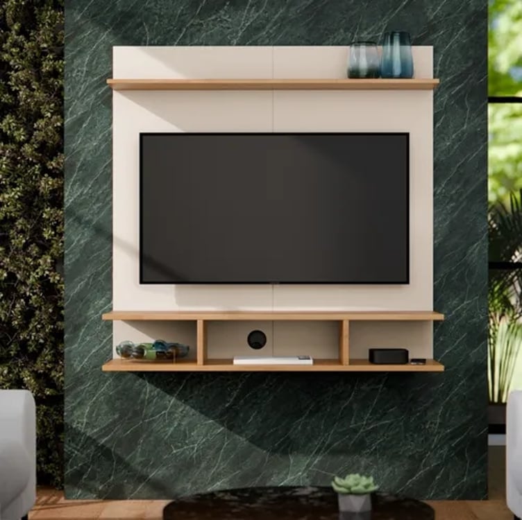 Painel Para Tv 32 Polegadas 90x90 Com 3 Nichos E Prateleiras Cor Off-white Freijó Painel Para Tv 32 Polegadas 90x90 Com 3 Nichos E Prateleiras Cor Off-white Freijó