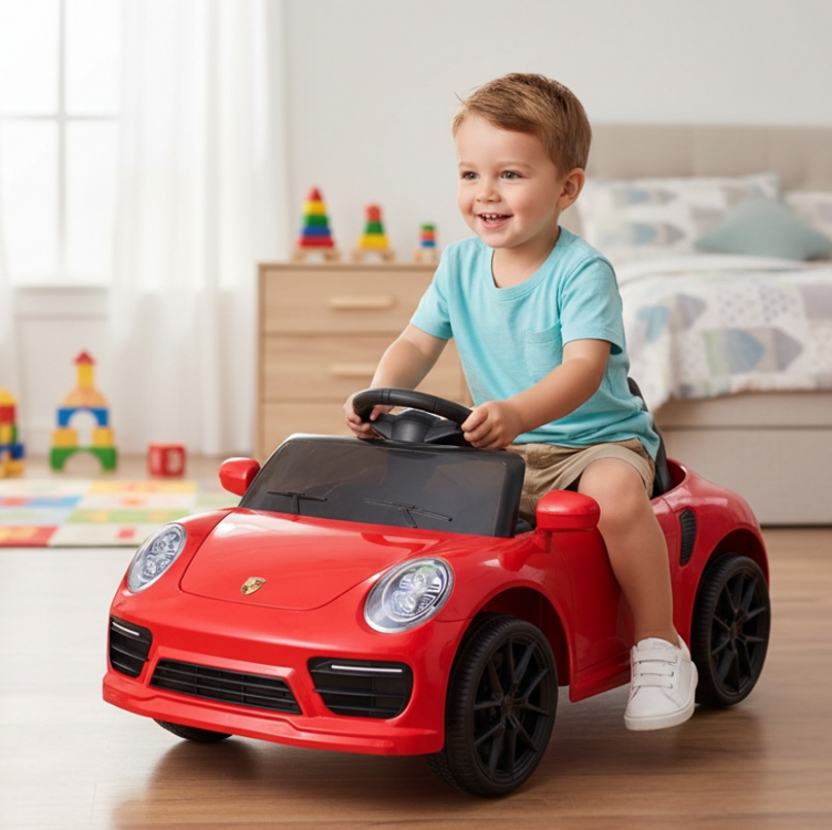 Carrinho Elétrico Infantil Porsche 12V Bang Toys Vermelho Controle Remoto