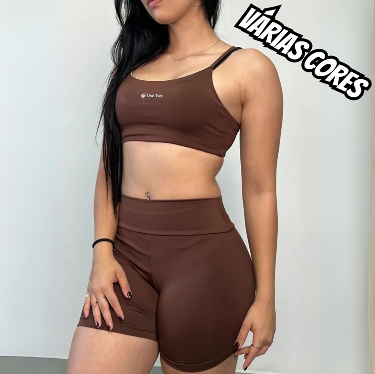 Conjunto Fitness Virginia Top Shorts Meia Coxa Cintura Alta Conjunto Fitness Virginia Top Shorts Meia Coxa Cintura Alta