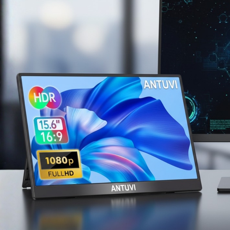 ANTUVI Monitor Portátil 15.6'', 1080P, MINI Segunda de Notebook Extensor De Tela, Ultra-Slim e portátil, com alto-falante de pé, Adequado para Viagens, Casa, Trabalho/Jogos