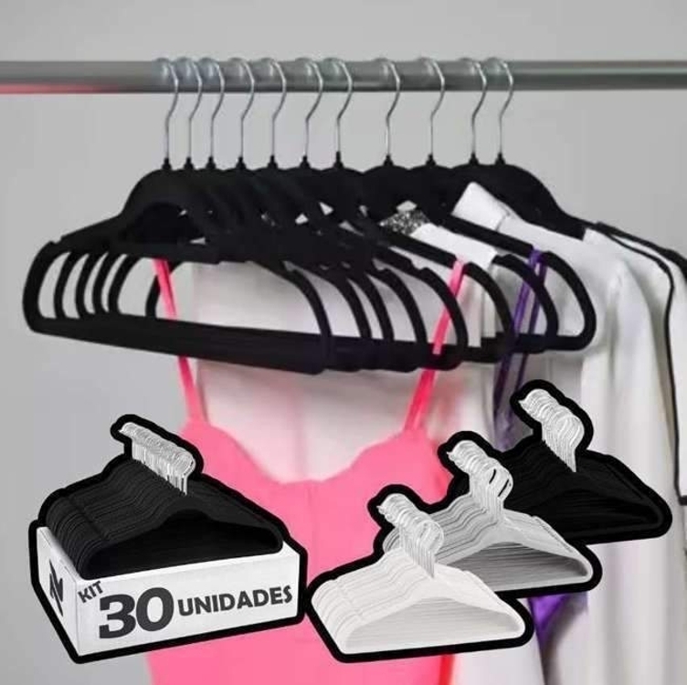 Cabides De Veludo Adulto Fino Antideslizante Roupas 30 Peças Cor Cinza Cabides De Veludo Adulto Fino Antideslizante Roupas 30 Peças Cor Cinza