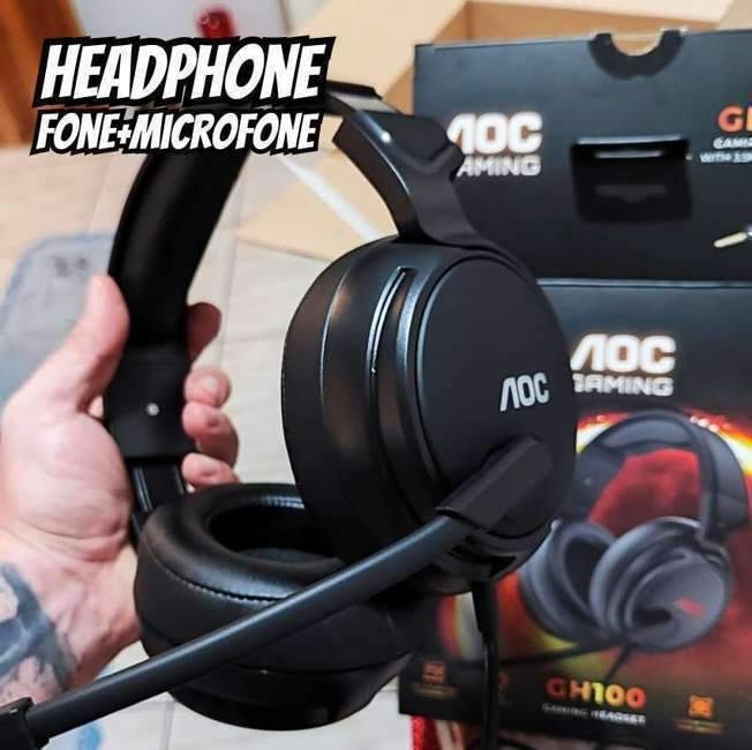 Headset Gamer, Headphone, fone de ouvido com microfone AOC GH100 Driver 50 mm, Multiplataforma, LED. Headset Gamer, Headphone, fone de ouvido com microfone AOC GH100 Driver 50 mm, Multiplataforma, LED.
