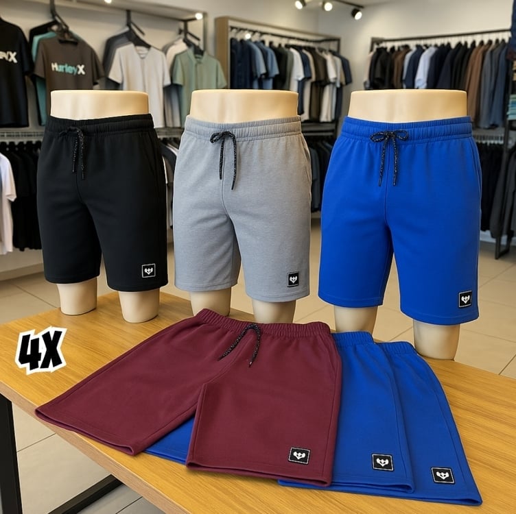 Kit Com 4 Bermudas Masculina Moletom Original Academia Kit Com 4 Bermudas Masculina Moletom Original Academia