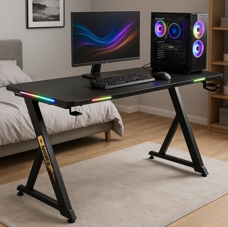 Mesa Gamer Nuker Led Rgb Com Mouse Pad, Organizador De Fios Suporte De Copos Até 120kg Em Carbono - Bright Mg001 Mesa Gamer Nuker Led Rgb Com Mouse Pad, Organizador De Fios Suporte De Copos Até 120kg Em Carbono - Bright Mg001