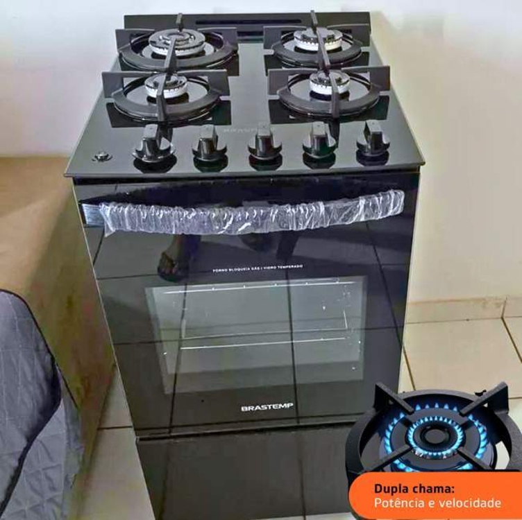 Fogão Brastemp 4 Bocas Preto Com Mesa De Vidro E Dupla Chama BIVOLT Fogão Brastemp 4 Bocas Preto Com Mesa De Vidro E Dupla Chama BIVOLT