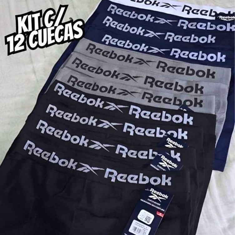 Kit 12 Cuecas Boxer Masculina Sem Costura Microfibra Reebok Kit 12 Cuecas Boxer Masculina Sem Costura Microfibra Reebok