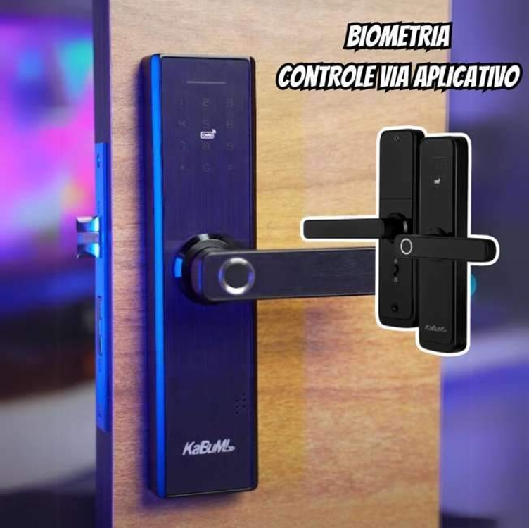 Fechadura Digital KaBuM! Smart 500 - Biometria, controle via aplicativo, Vidro Preto (Com maçaneta) - KBSG001 Fechadura Digital KaBuM! Smart 500 - Biometria, controle via aplicativo, Vidro Preto (Com maçaneta) - KBSG001