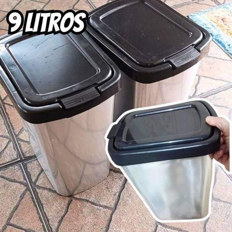 Kit 2 Lixeira Cesto Cozinha Banheiro 09l Inox Tampa Click Kit 2 Lixeira Cesto Cozinha Banheiro 09l Inox Tampa Click