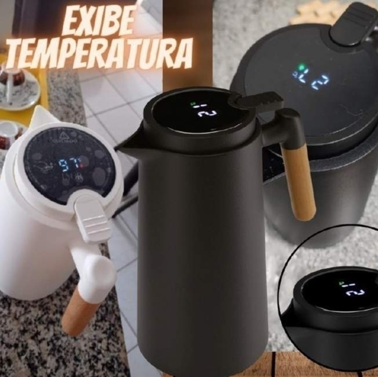 Garrafa Térmica Lyor Com Termômetro De Plástico 1l Branca Garrafa Térmica Lyor Com Termômetro De Plástico 1l Branca