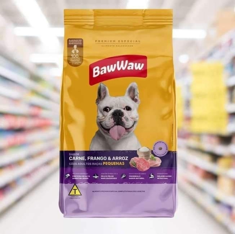 Ração Baw Waw para cães adultos raças pequenas sabor Carne, Frango e Arroz - 10.1kg Ração Baw Waw para cães adultos raças pequenas sabor Carne, Frango e Arroz - 10.1kg