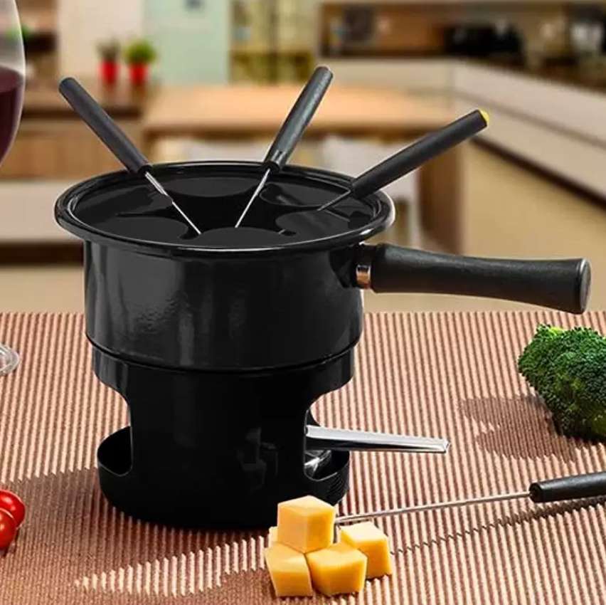 Forma Conjunto Aparelho Para Fondue Jogo 8 Peças Panela Fondue Esmaltada, cor Preto, Aço, Conjunto aparelho Fondue Forma Conjunto Aparelho Para Fondue Jogo 8 Peças Panela Fondue Esmaltada, cor Preto, Aço, Conjunto aparelho Fondue