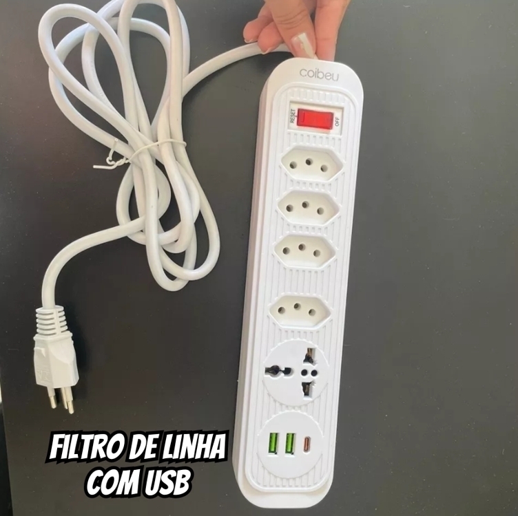 Filtro de Linha, Extensão Tomada, Régua Tomada, Régua de Energia, 4 Tomadas, 2 Interfaces USB, 1 Porta USB Tipo-C, 1 Tomada Universal, Cabo de Alimentação de 1,9 metros (Branco) Filtro de Linha, Extensão Tomada, Régua Tomada, Régua de Energia, 4 Tomadas, 2 Interfaces USB, 1 Porta USB Tipo-C, 1 Tomada Universal, Cabo de Alimentação de 1,9 metros (Branco)