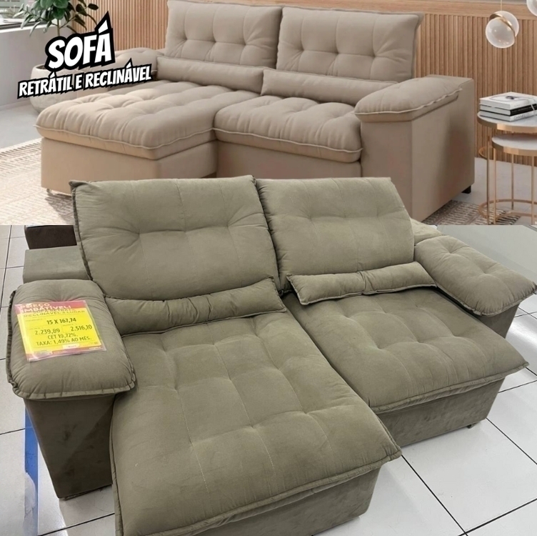 Sofá Retrátil Reclinável 3 Lugares Suede Veludo - Arezzo BestHouse Sofá Retrátil Reclinável 3 Lugares Suede Veludo - Arezzo BestHouse