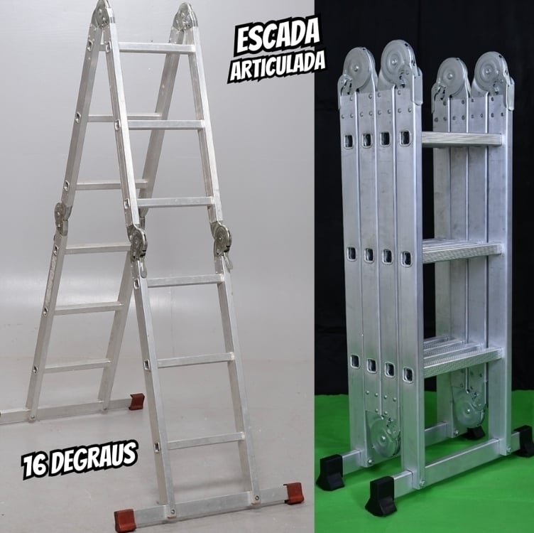 Escada Articulada 16 Degraus 4x4 Aluminio Reisam Escada Articulada 16 Degraus 4x4 Aluminio Reisam