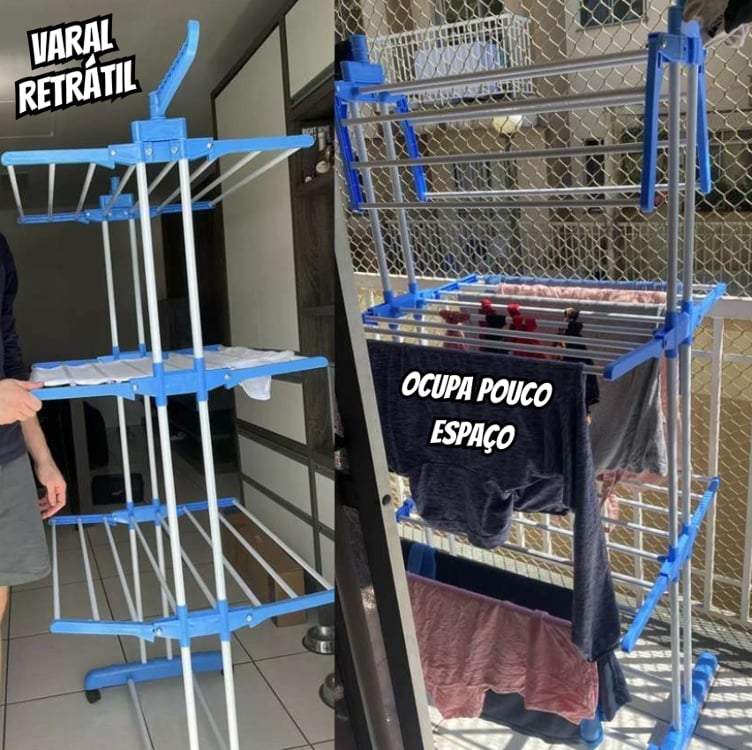 Varal De Chão Grande Varal De Roupas 3 Andares Dobrável Cor Preto Varal De Chão Grande Varal De Roupas 3 Andares Dobrável Cor Preto