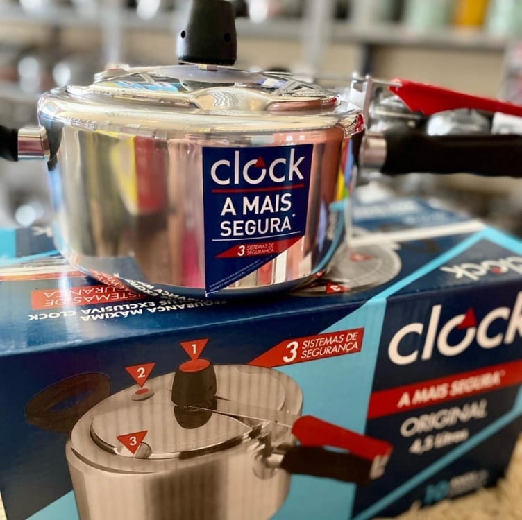 Panela de pressão Clock 4.5L Polida - 1 unidade Panela de pressão Clock 4.5L Polida - 1 unidade