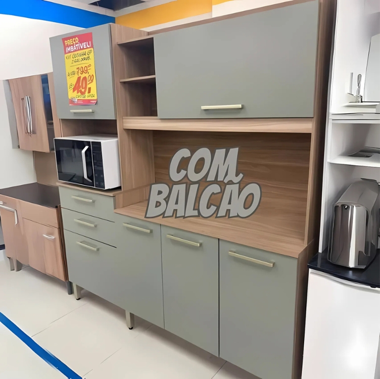 Cozinha Compacta Demóbile Select Com Balcão - Nicho Para Micro-ondas 6 Portas 2 Gavetas Cozinha Compacta Demóbile Select Com Balcão - Nicho Para Micro-ondas 6 Portas 2 Gavetas