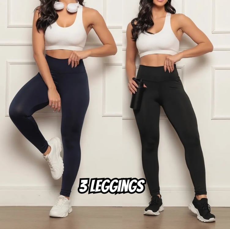 Kit 3 Calça Legging Feminina Cintura Alta Costura Reforçada Kit 3 Calça Legging Feminina Cintura Alta Costura Reforçada