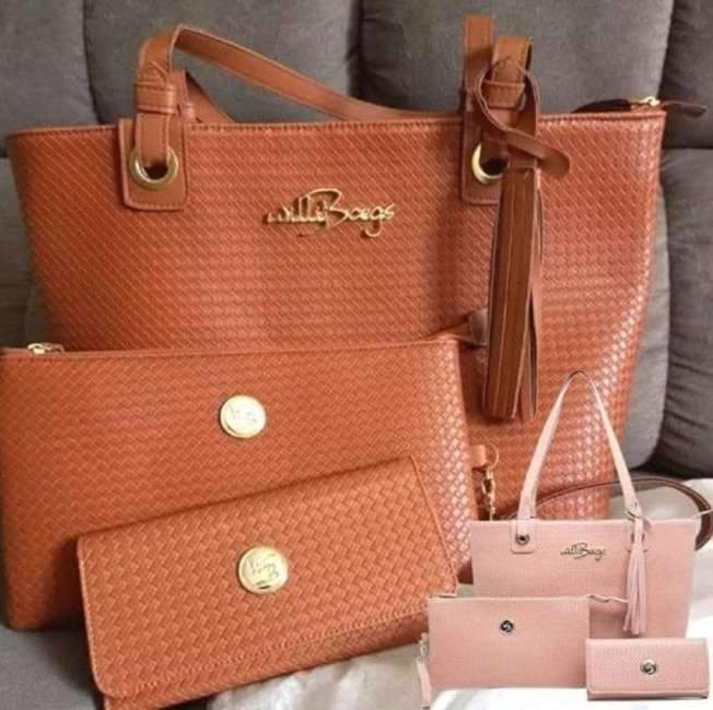 Kit Bolsa Feminina Tipo Sacola + Necessaire + Carteira Willibags Kit Bolsa Feminina Tipo Sacola + Necessaire + Carteira Willibags