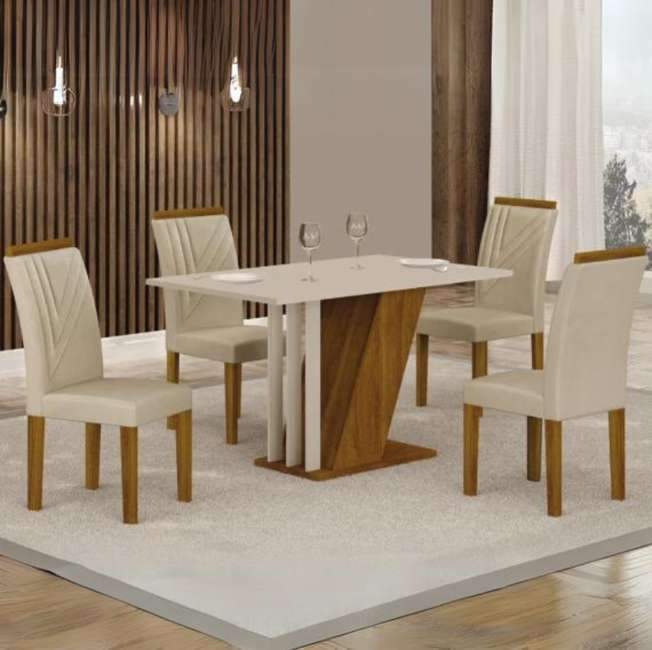 Conjunto Sala De Jantar Yescasa Miami Com 4 Cadeiras Desenho Liso Mesa De 30.5cm Comprimento Máximo X 120cm De Largura X 78cm De Altura - Bege/marrom Conjunto Sala De Jantar Yescasa Miami Com 4 Cadeiras Desenho Liso Mesa De 30.5cm Comprimento Máximo X 120cm De Largura X 78cm De Altura - Bege/marrom