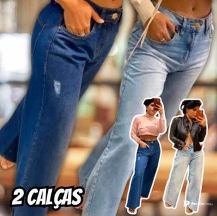 Kit 2 Calças Pantalona Feminina Perna Larga Nova Moda Mulher Kit 2 Calças Pantalona Feminina Perna Larga Nova Moda Mulher