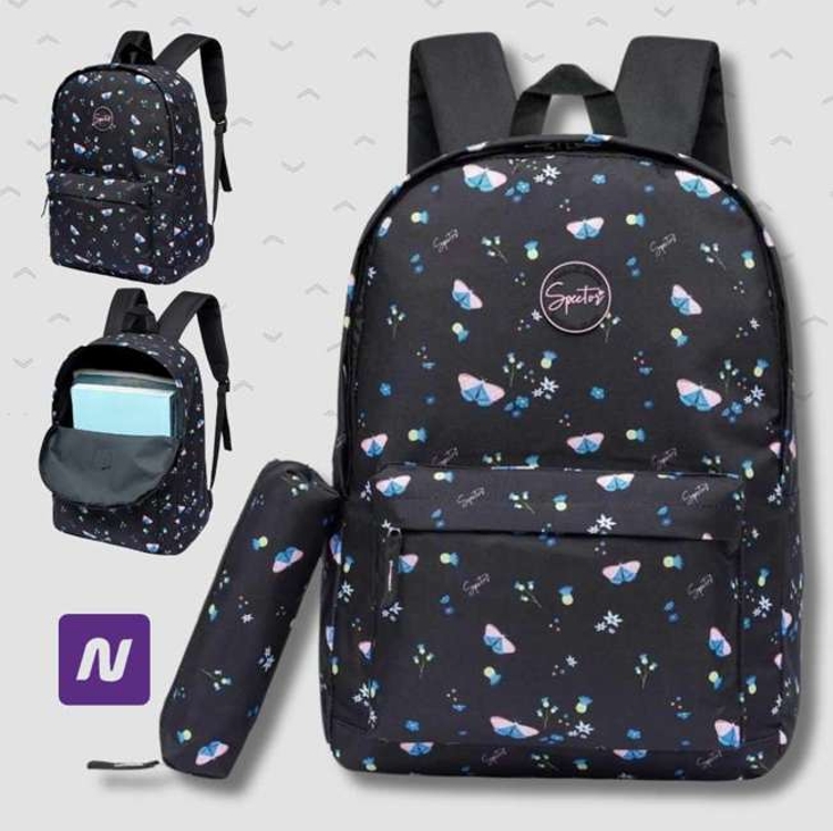 Mochila Spector Escolar Casual Estojo Resistente Feminina (Borboleta Rosa) Mochila Spector Escolar Casual Estojo Resistente Feminina (Borboleta Rosa)