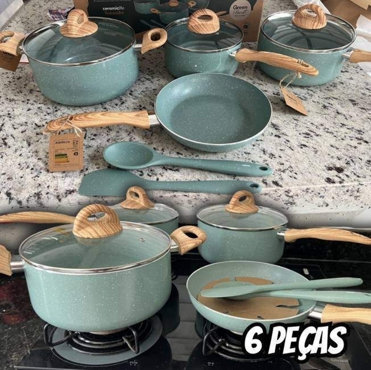 Brinox - Jogo de Panelas 6 Peças com Fundo de Indução Ceramic Life Botanika - Verde Brinox - Jogo de Panelas 6 Peças com Fundo de Indução Ceramic Life Botanika - Verde