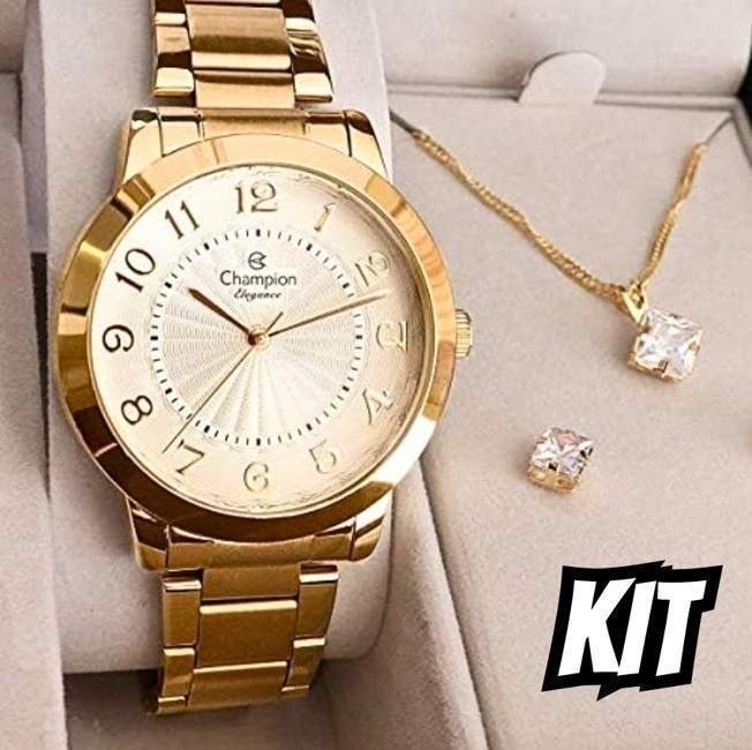 Relógio Feminino Champion CN25118W Fundo Branco + Kit Colar e Brincos Relógio Feminino Champion CN25118W Fundo Branco + Kit Colar e Brincos