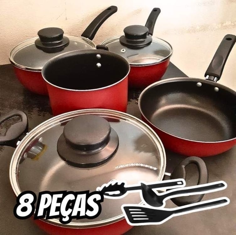 Conjunto De Panelas Antiaderente 8 Peças Teflon Várias Cores Conjunto De Panelas Antiaderente 8 Peças Teflon Várias Cores