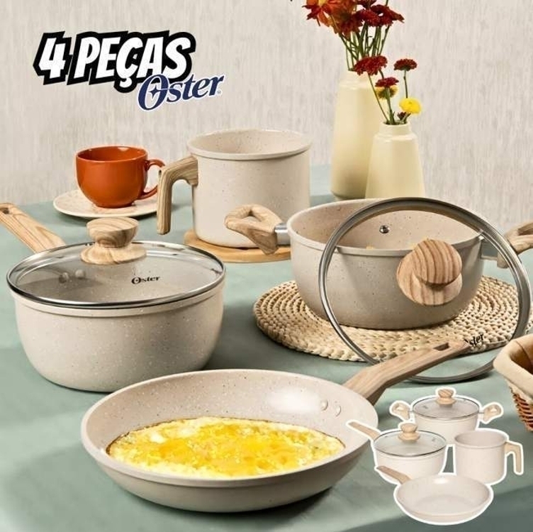 Jogo de Panelas 4 Peças Premium Revestimento Cerâmico Antiaderente Indução Marble Edition Oster Jogo de Panelas 4 Peças Premium Revestimento Cerâmico Antiaderente Indução Marble Edition Oster